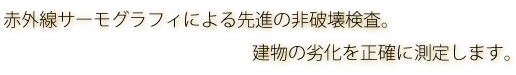 赤外線サーモグラフィによる先進の非破壊検査。
建物の劣化を正確に測定します。